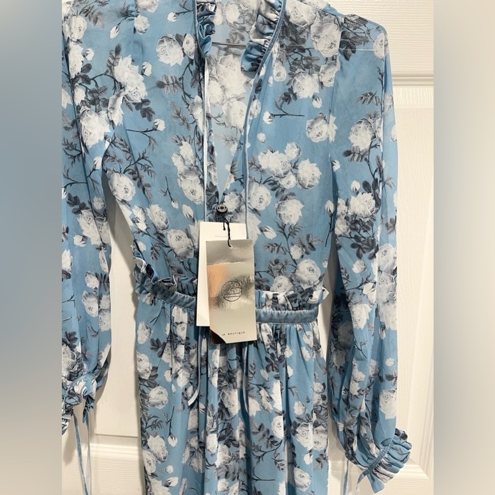 Thai Designer Elegant Floral Blue Maxi Dress - Picture 6 of 6